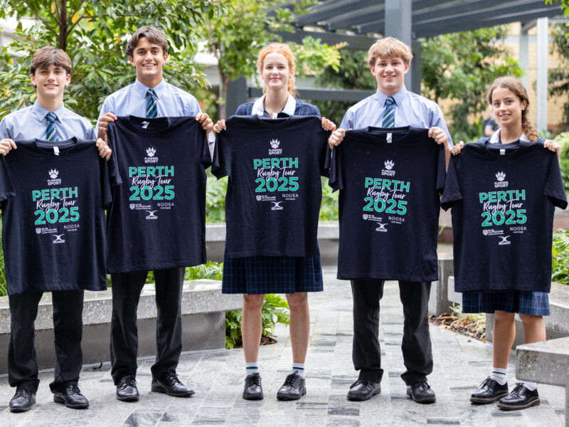 Flinders students with Rugby kit