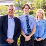 Flinders student with Marty Hunt MP and Principal Michelle Carroll
