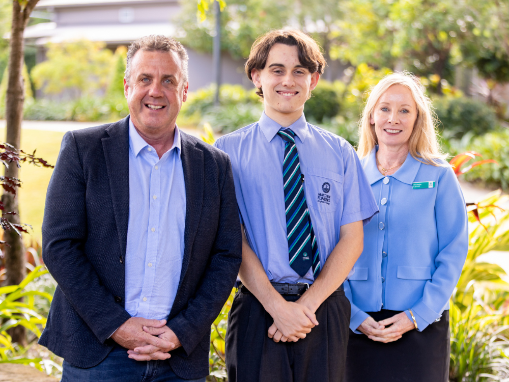 Flinders student with Marty Hunt MP and Principal Michelle Carroll