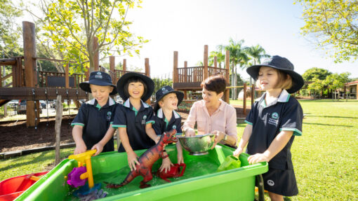 Chris Curtain with Junior Primary students